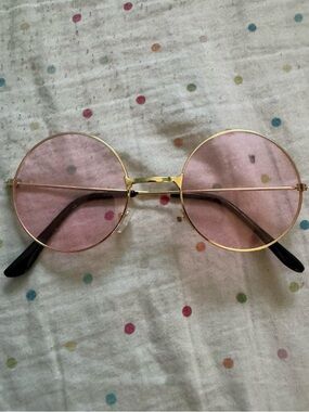 Round Pink Lens Sunglasses with Gold Frame